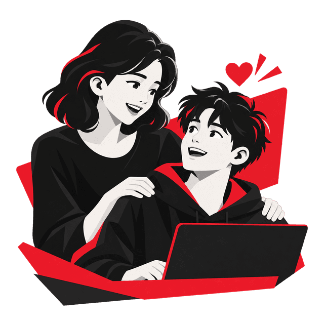 A parent supporting a child as they create on a laptop