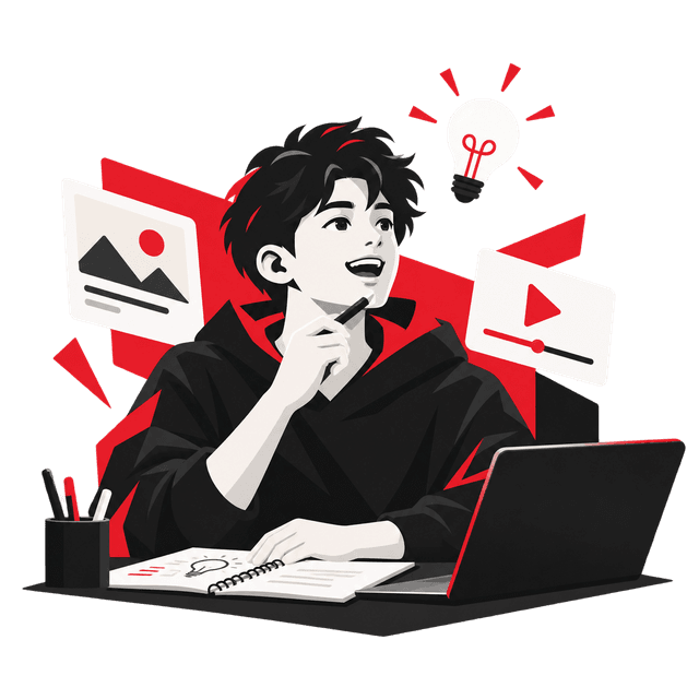 A student developing an idea while working at a laptop