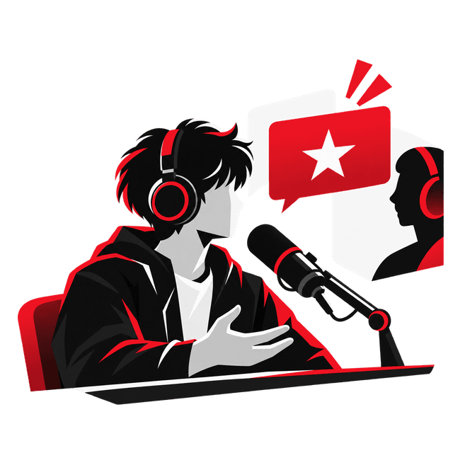 Two students recording a guided podcast conversation