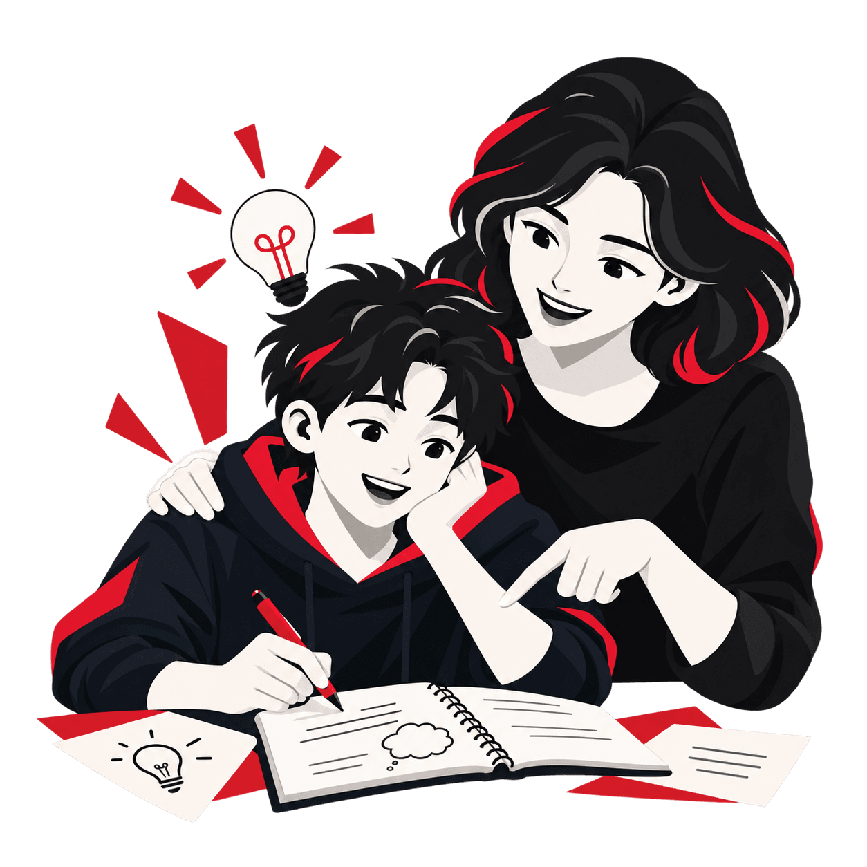A student beginning a project with family encouragement